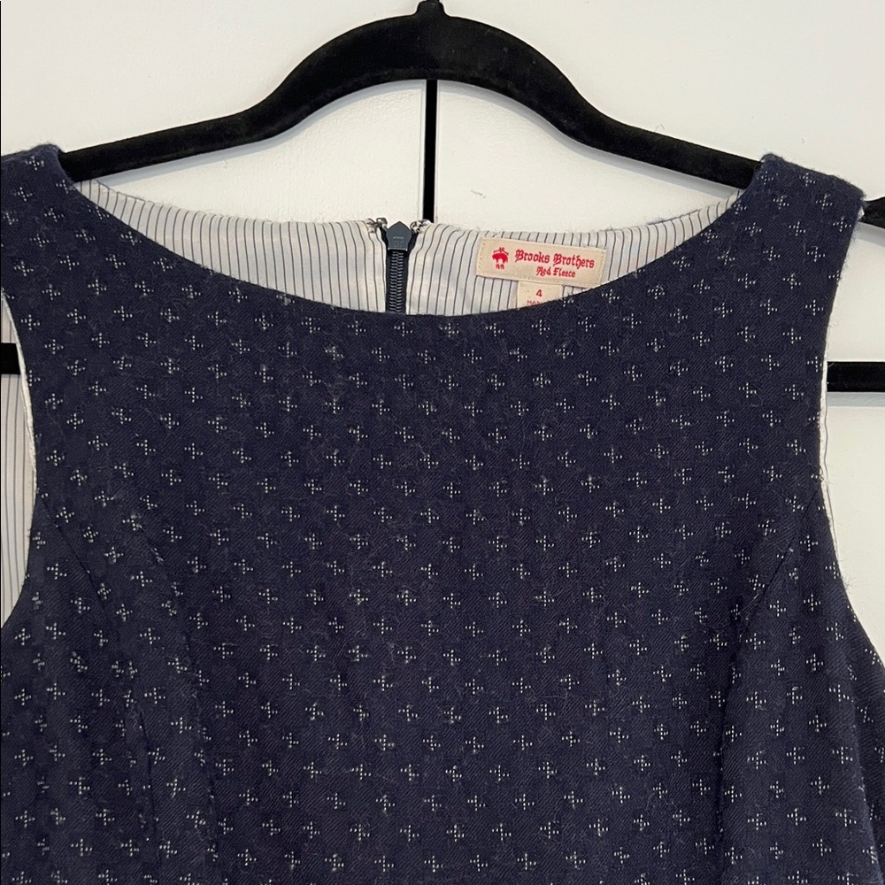 Brooks Brothers dark blue midi, elegant textured 100% Wool Dress.